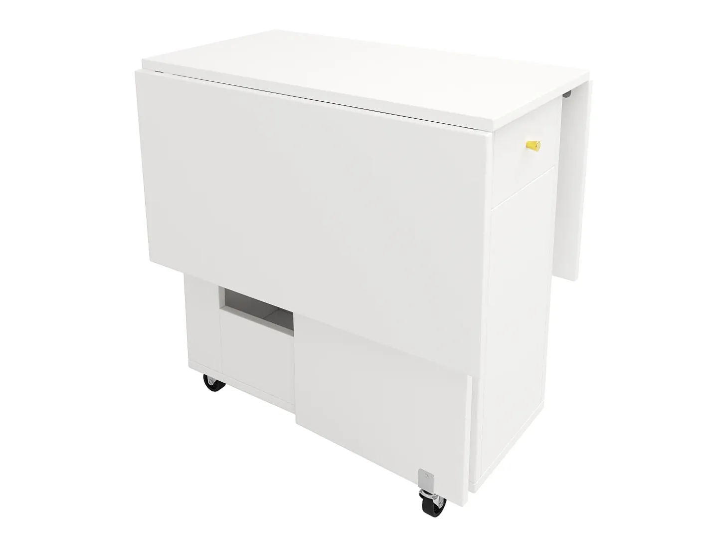Mesa de comedor plegable 120x75x75 cm - con espacio de almacenamiento - 2 cajones - ruedas bloqueables - blanco