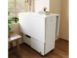 Mesa de comedor plegable 120x75x75 cm - con espacio de almacenamiento - 2 cajones - ruedas bloqueables - blanco