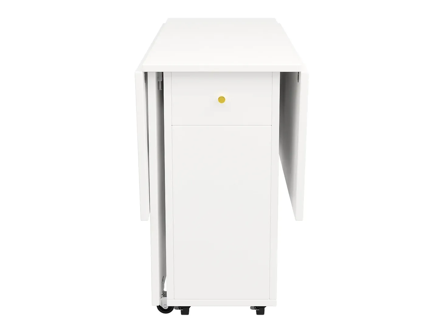 Mesa de comedor plegable 120x75x75 cm - con espacio de almacenamiento - 2 cajones - ruedas bloqueables - blanco