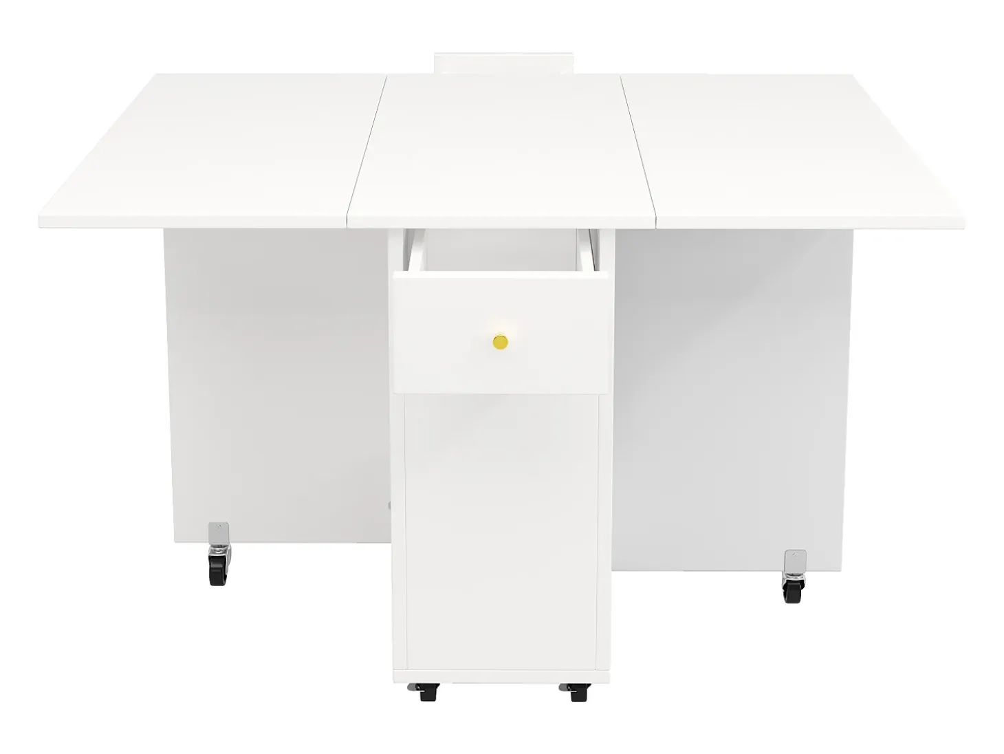Mesa de comedor plegable 120x75x75 cm - con espacio de almacenamiento - 2 cajones - ruedas bloqueables - blanco