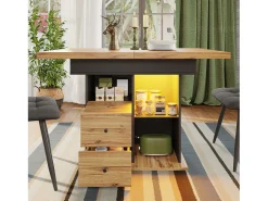 Mesa de comedor plegable 4-6 plazas - 110-140 x 80 x 75 cm - extensible - con 2 cajones + LED - MDF - negro