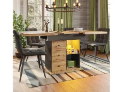 Mesa de comedor plegable 4-6 plazas - 110-140 x 80 x 75 cm - extensible - con 2 cajones + LED - MDF - negro