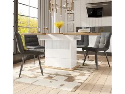 Mesa de comedor plegable para 4-6 personas - 110-140 x 80 x 75 cm - extensible - con 1 puerta + 2 cajones - MDF - blanco