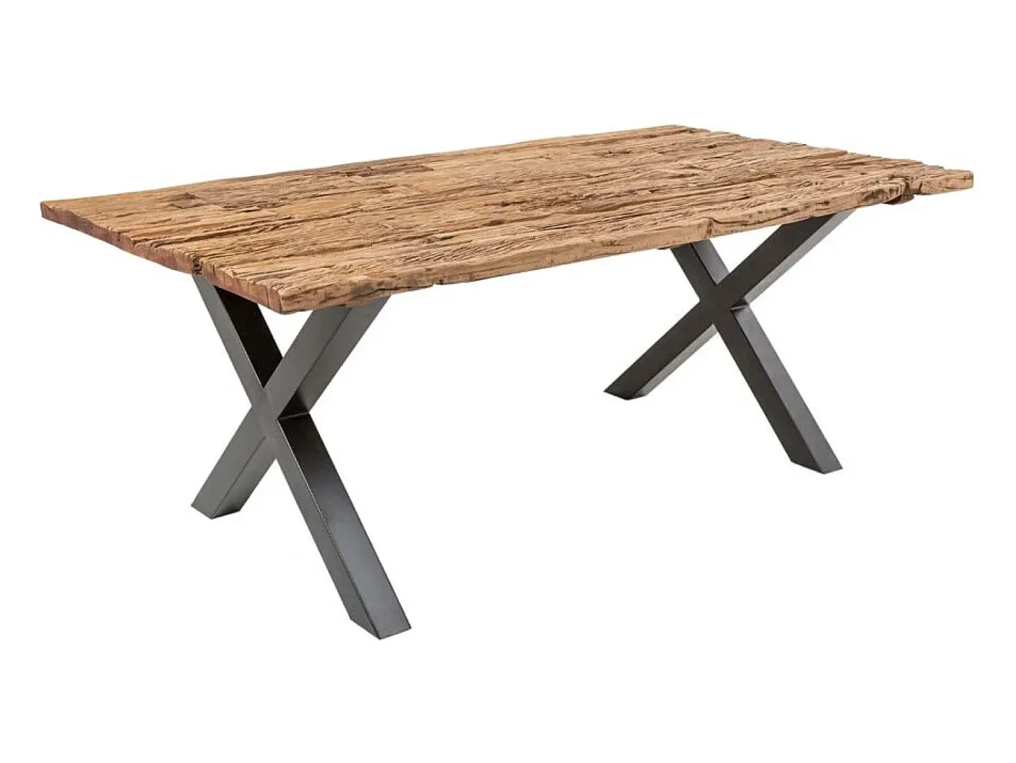 Mesa de comedor RAFTA 180 cm – Tablero de madera maciza de teca – Patas en X de metal negro