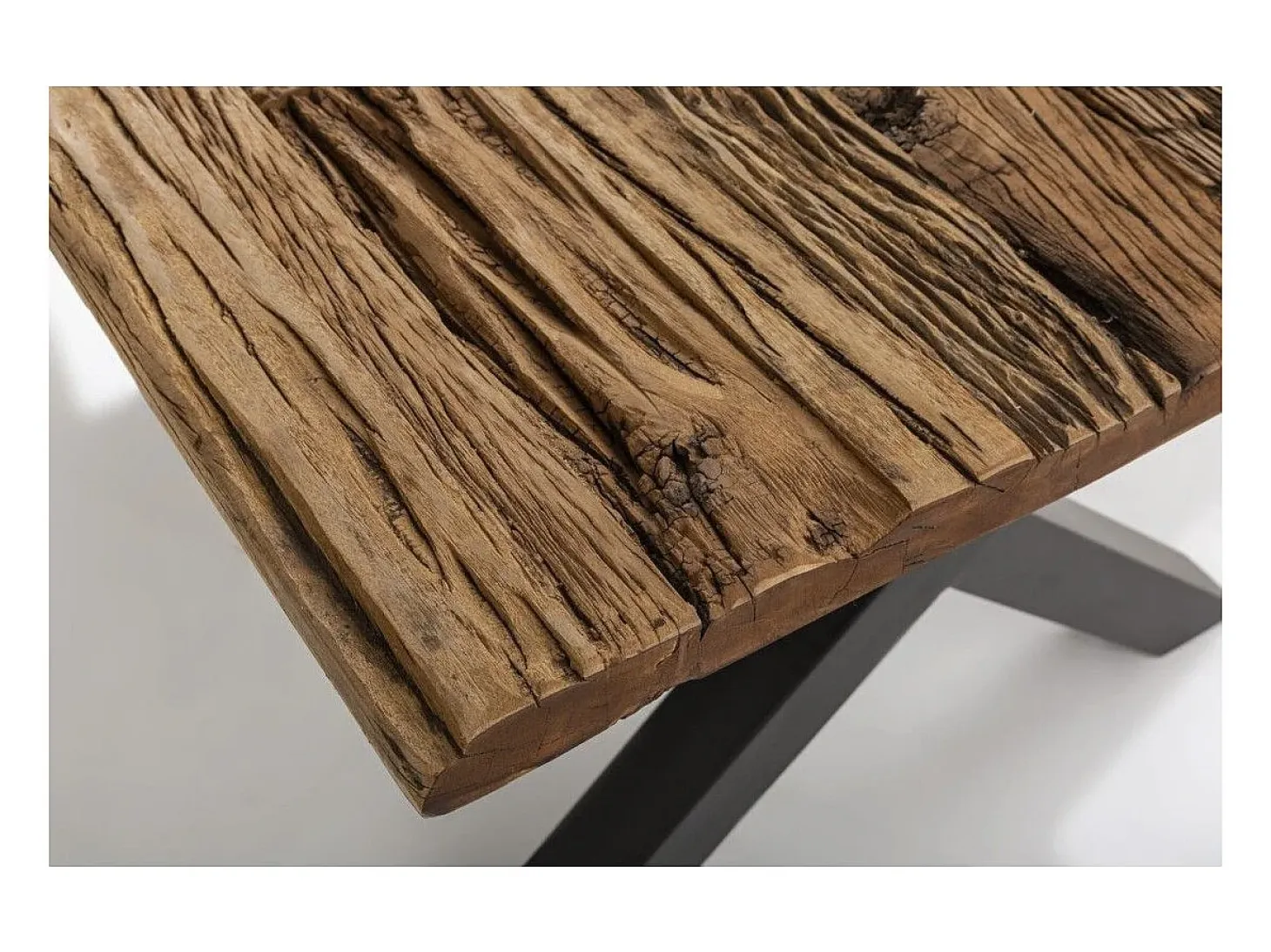Mesa de comedor RAFTA 180 cm – Tablero de madera maciza de teca – Patas en X de metal negro