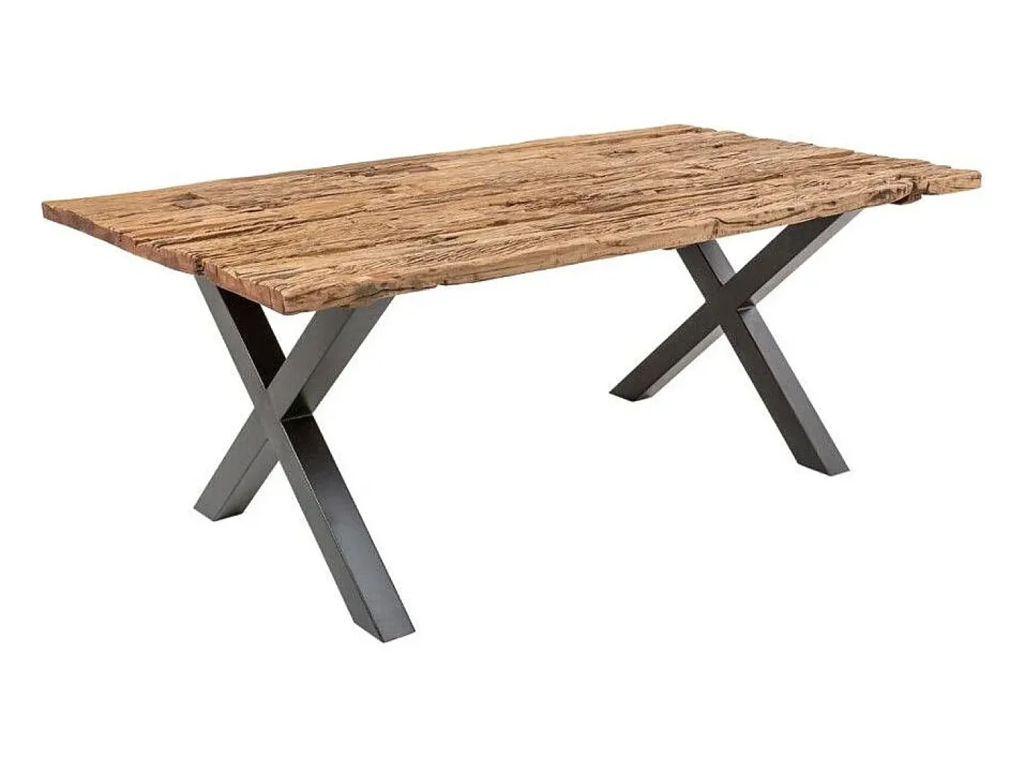 Mesa de comedor RAFTA 220 cm – Tablero de madera maciza de teca – Patas en X de metal negro