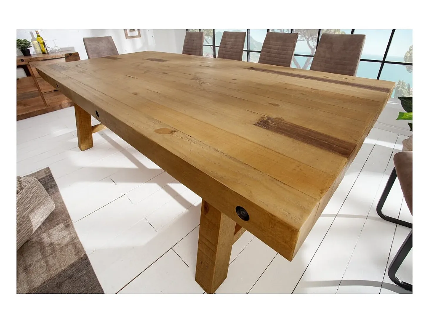 Mesa de comedor RANCHO – Madera de pino reciclado barnizado – 240 cm – Estilo rústico