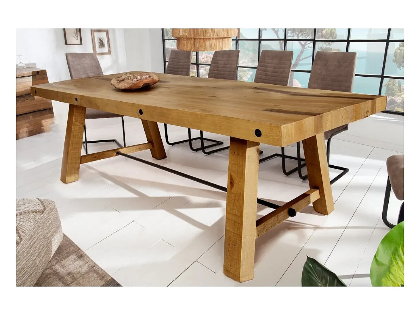 Mesa de comedor RANCHO – Madera de pino reciclado barnizado – 240 cm – Estilo rústico