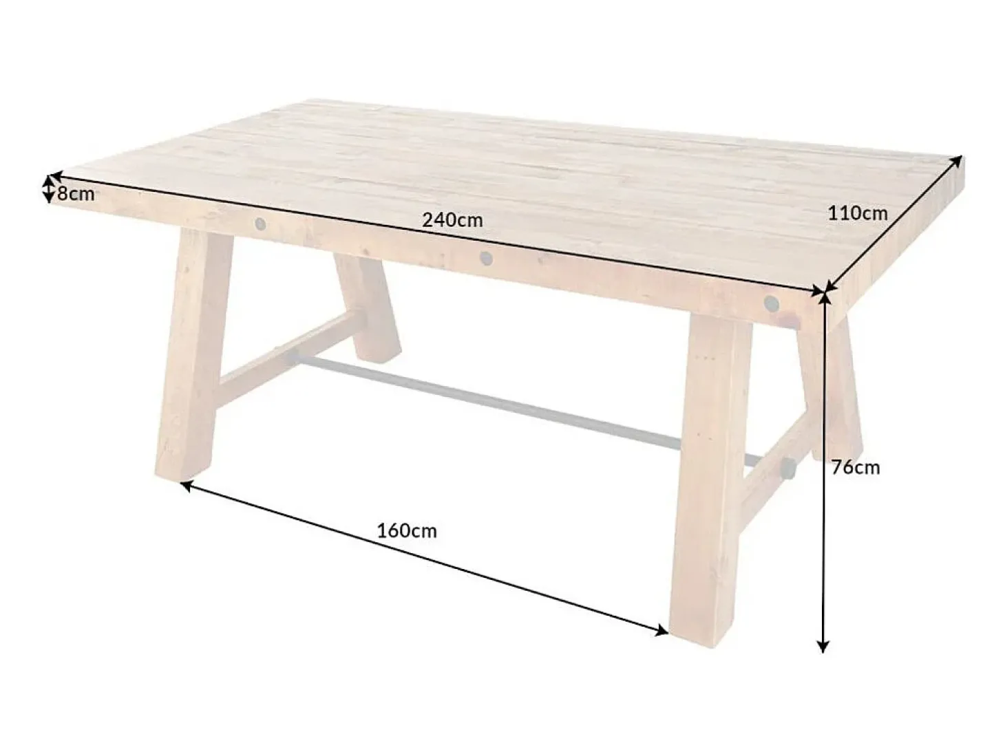 Mesa de comedor RANCHO – Madera de pino reciclado barnizado – 240 cm – Estilo rústico