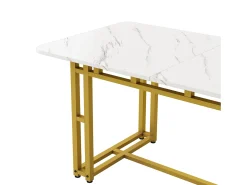 Mesa de comedor rectangular de 120 x 70 cm - patas doradas y estructura metálica - tablero de MDF blanco
