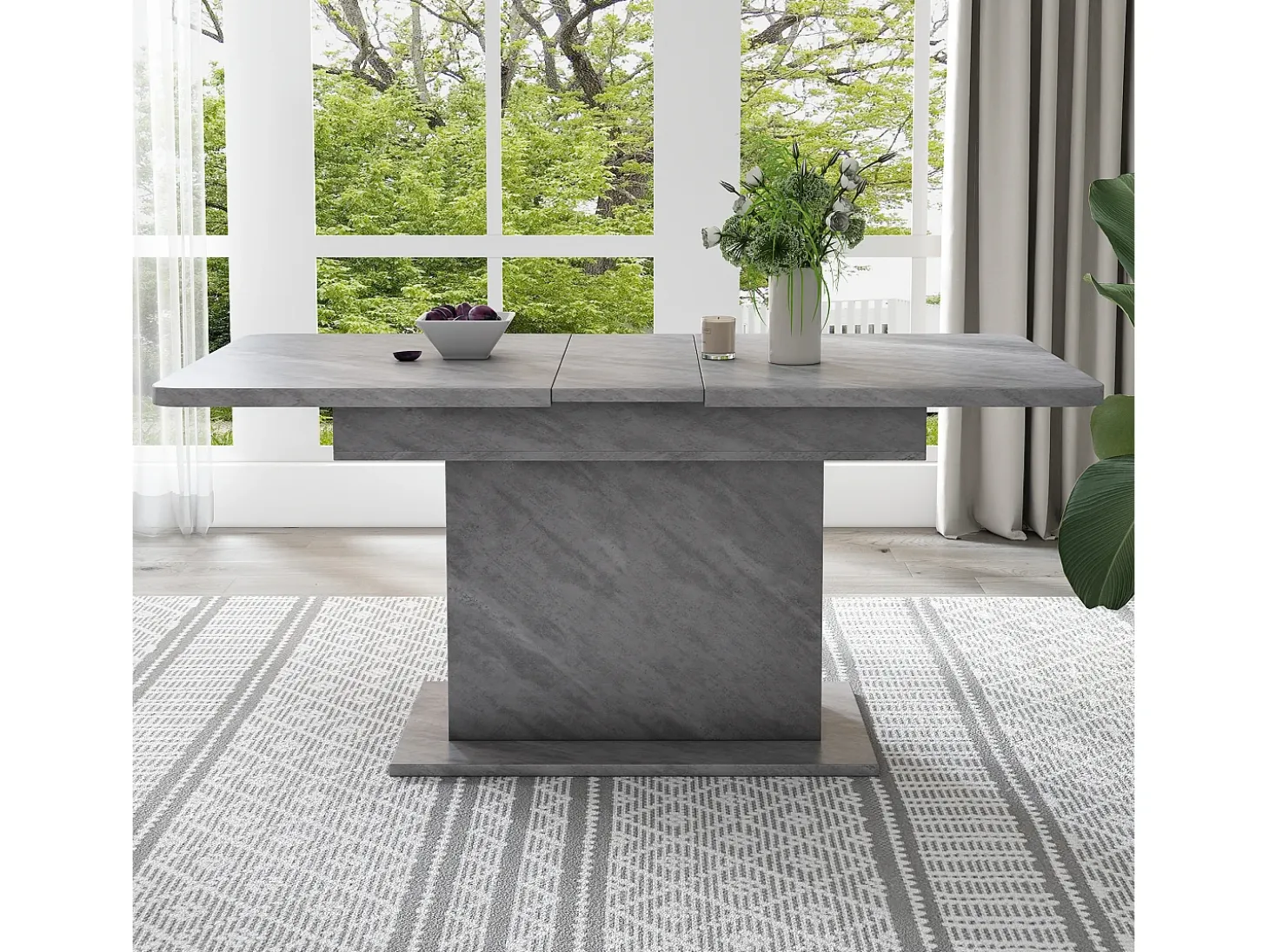 Mesa de comedor rectangular - Mesa de comedor gris con almacenaje y tablero regulable - para comedor y salón
