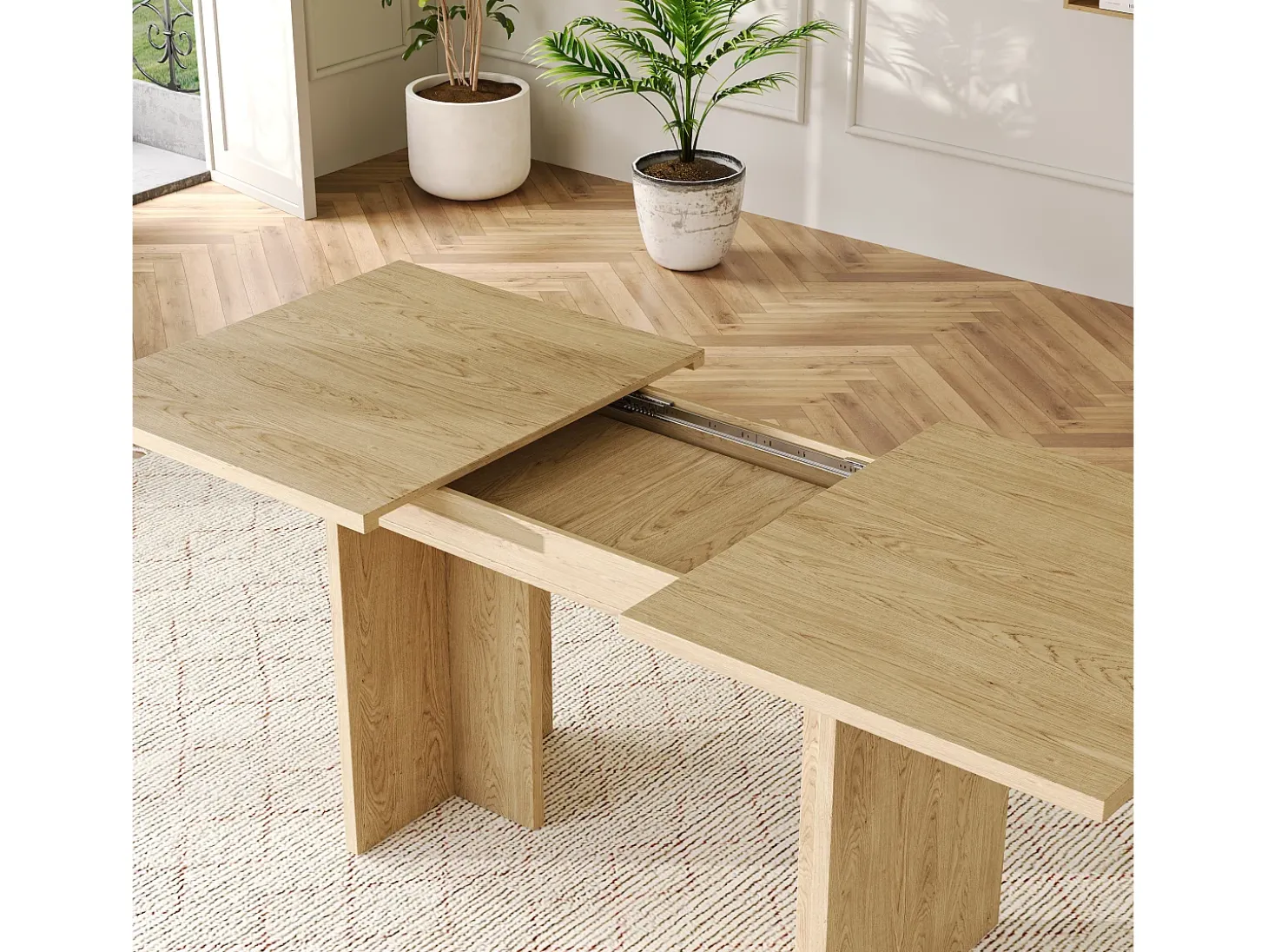 Mesa de comedor rectangular extensible 140/180x80x75 cm - Para 6 a 8 personas - Tablero grueso - Estilo minimalista - Natural