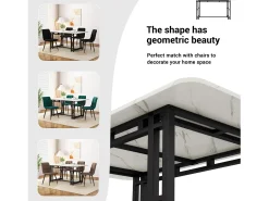 Mesa de comedor rectangular de 120 x 70 cm, estilo lujoso, con marco de metal y superficie de mármol para comedor y sala de estar, patas de mesa negras