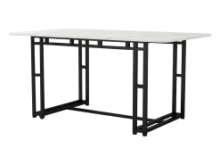 Mesa de comedor rectangular de 120 x 70 cm, estilo lujoso, con marco de metal y superficie de mármol para comedor y sala de estar, patas de mesa negras