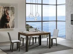 Mesa de comedor rectangular Liva 130 cm de madera oscura con patas de metal gris oscuro