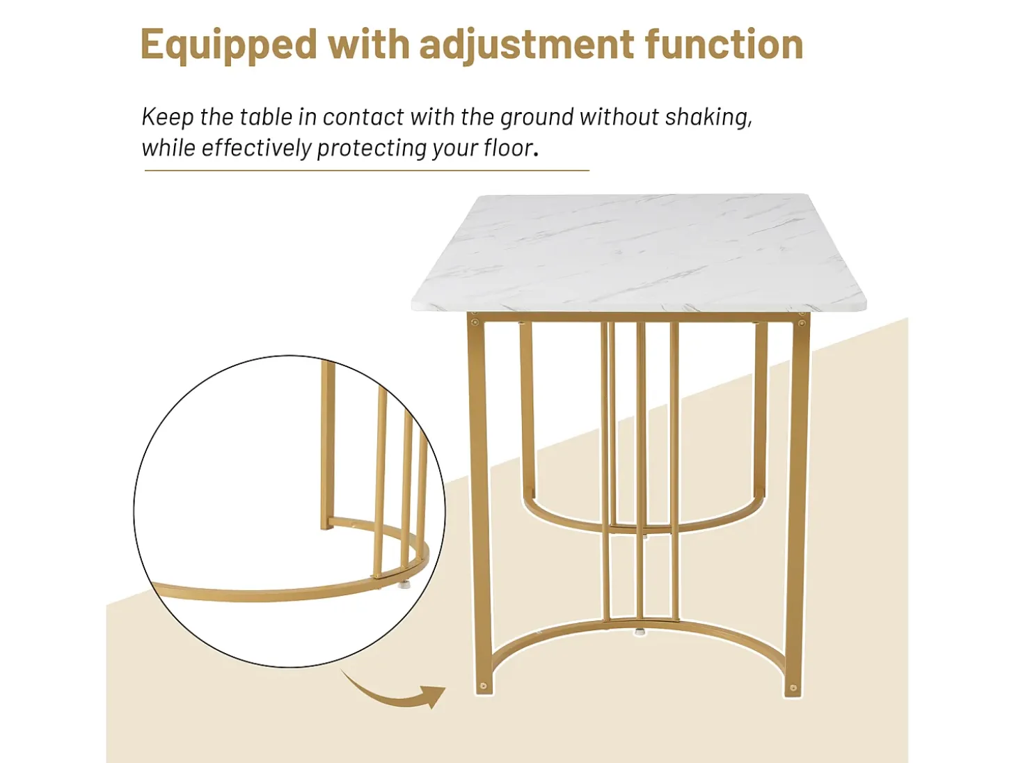 Mesa de comedor rectangular – 140x80 cm, Base de metal, Elegante