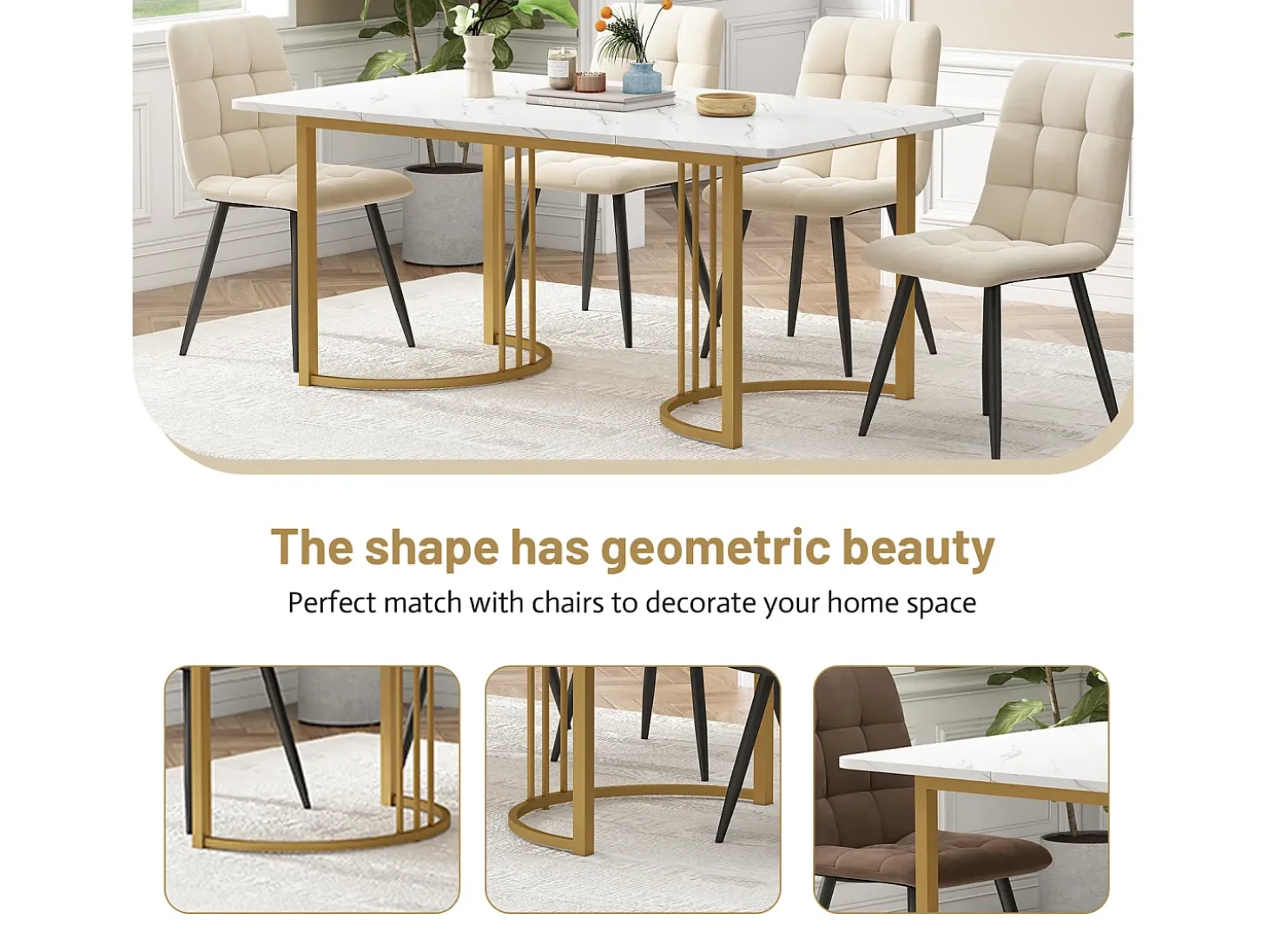 Mesa de comedor rectangular – 140x80 cm, Base de metal, Elegante