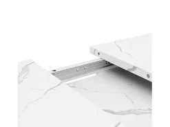 Mesa de comedor rectangular extensible para 4-6 personas, tapa chapada en mármol blanco con patas en forma de X - 118/157x75x76,4cm