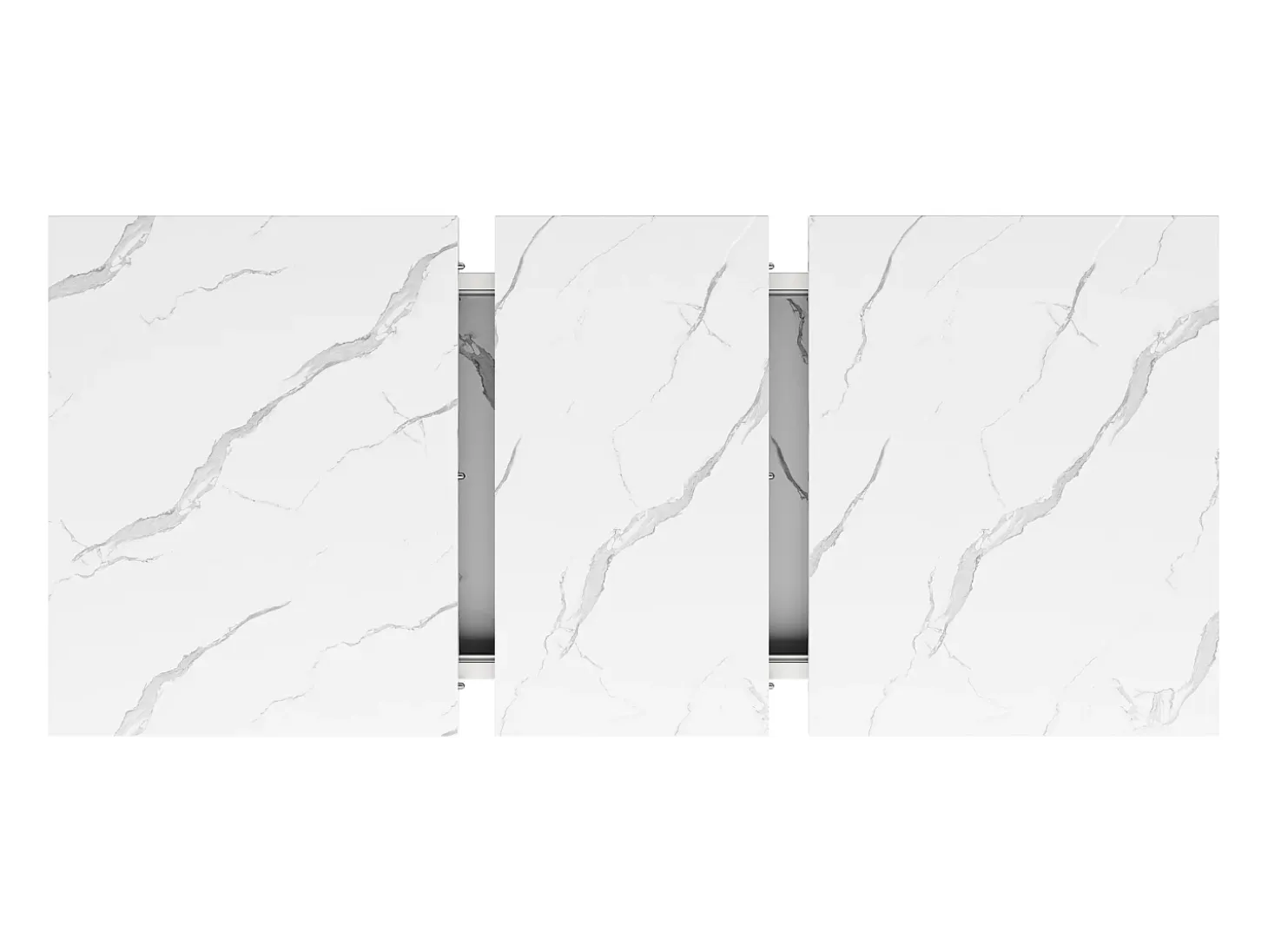 Mesa de comedor rectangular extensible para 4-6 personas, tapa chapada en mármol blanco con patas en forma de X - 118/157x75x76,4cm