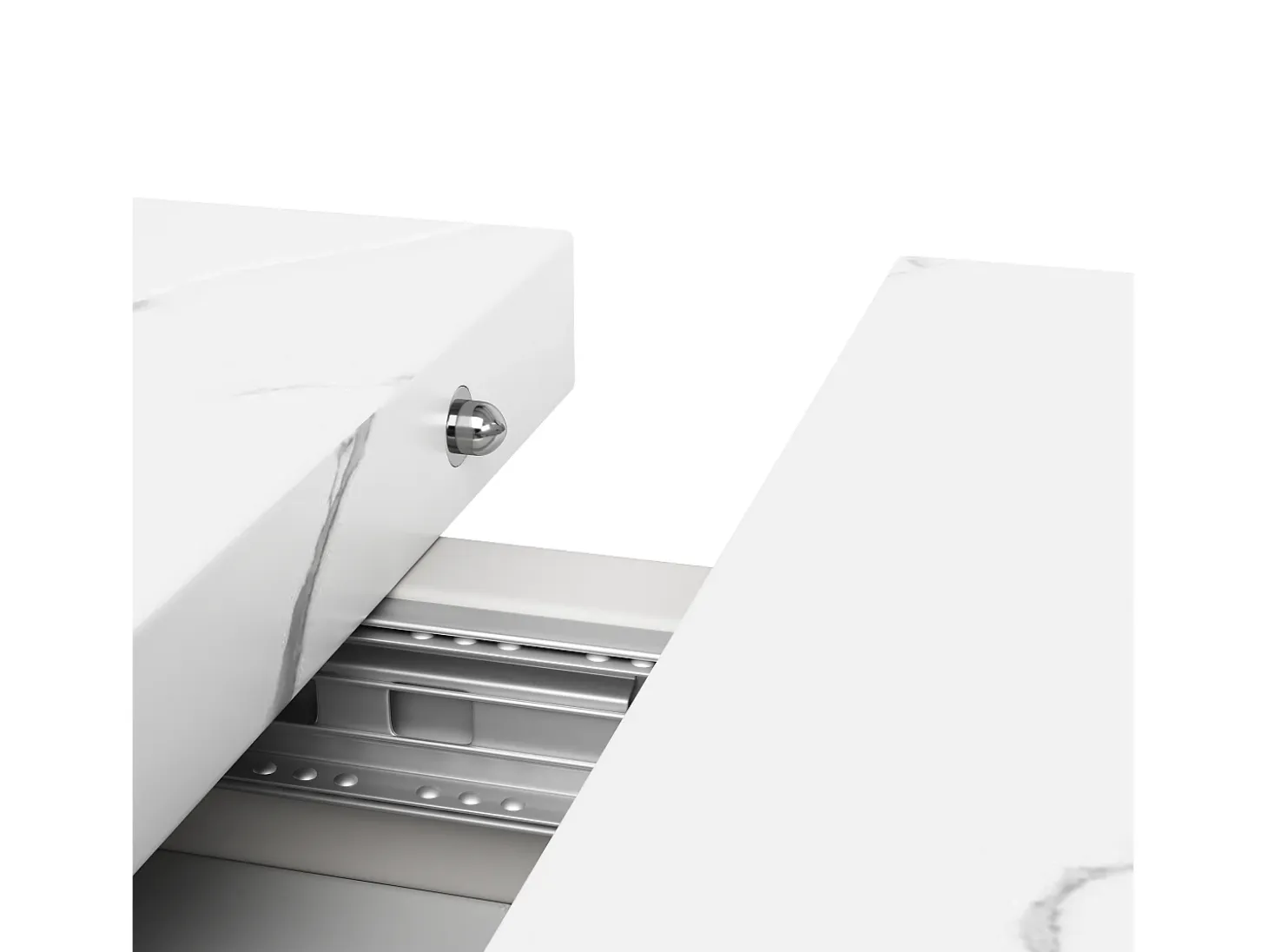 Mesa de comedor rectangular extensible para 4-6 personas, tapa chapada en mármol blanco con patas en forma de X - 118/157x75x76,4cm