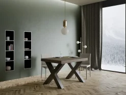Mesa de comedor rectangular de madera oscura y patas de metal gris oscuro Tsara 180 cm