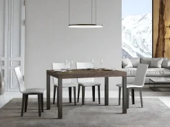 Mesa de comedor rectangular Evy 160 cm de madera oscura y metal antracita