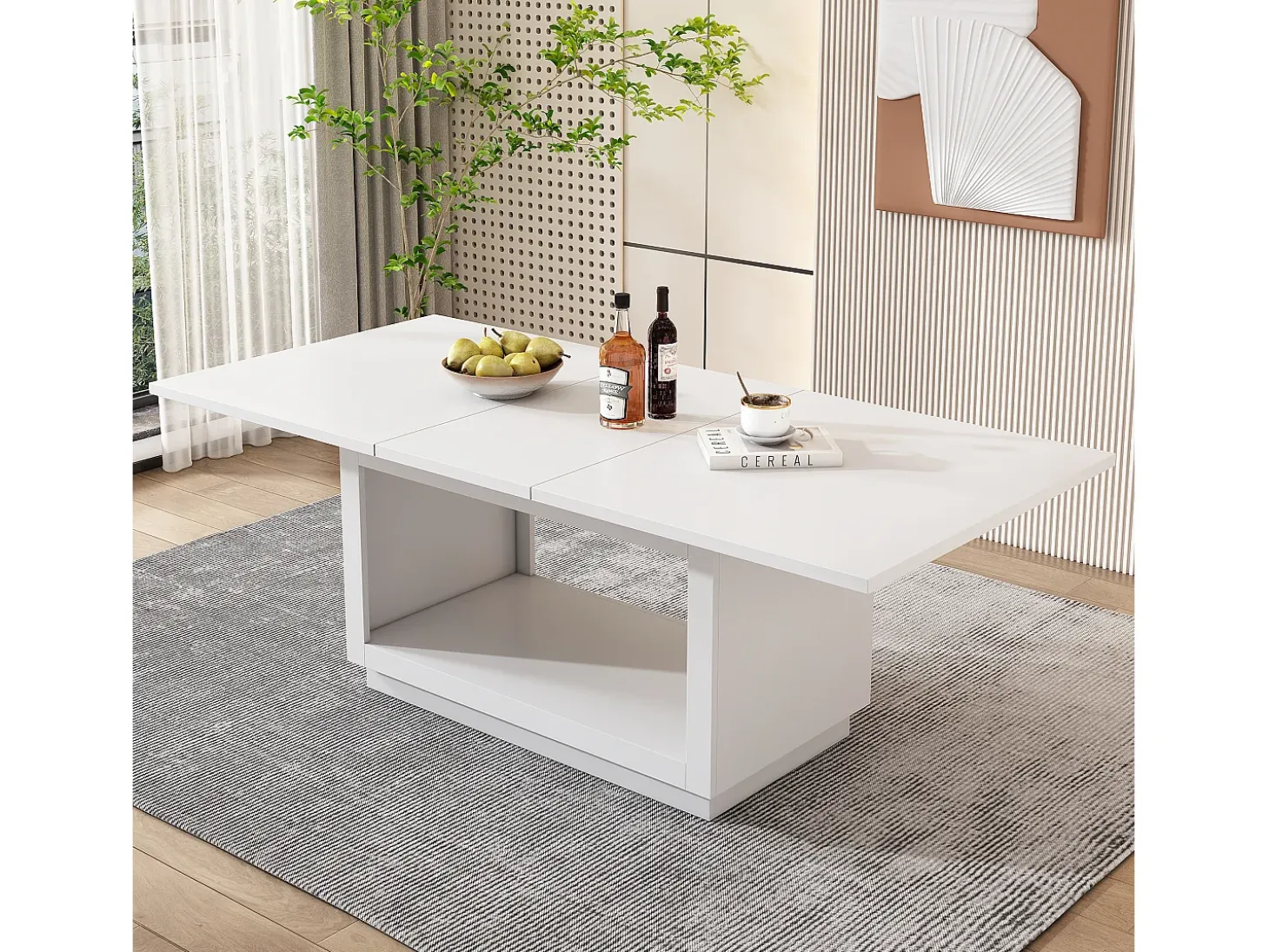 Mesa de comedor rectangular extensible para 6-8 personas en MDF blanco - 140/180x70x76,5cm