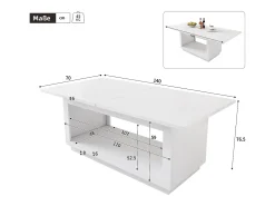 Mesa de comedor rectangular extensible para 6-8 personas en MDF blanco - 140/180x70x76,5cm
