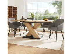 Mesa de comedor rectangular - Mesa de comedor con patas en forma de X y tablero de madera - retráctil - para cocina y sala de estar