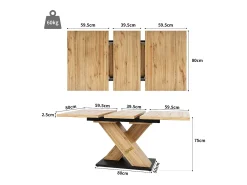Mesa de comedor rectangular - Mesa de comedor con patas en forma de X y tablero de madera - retráctil - para cocina y sala de estar