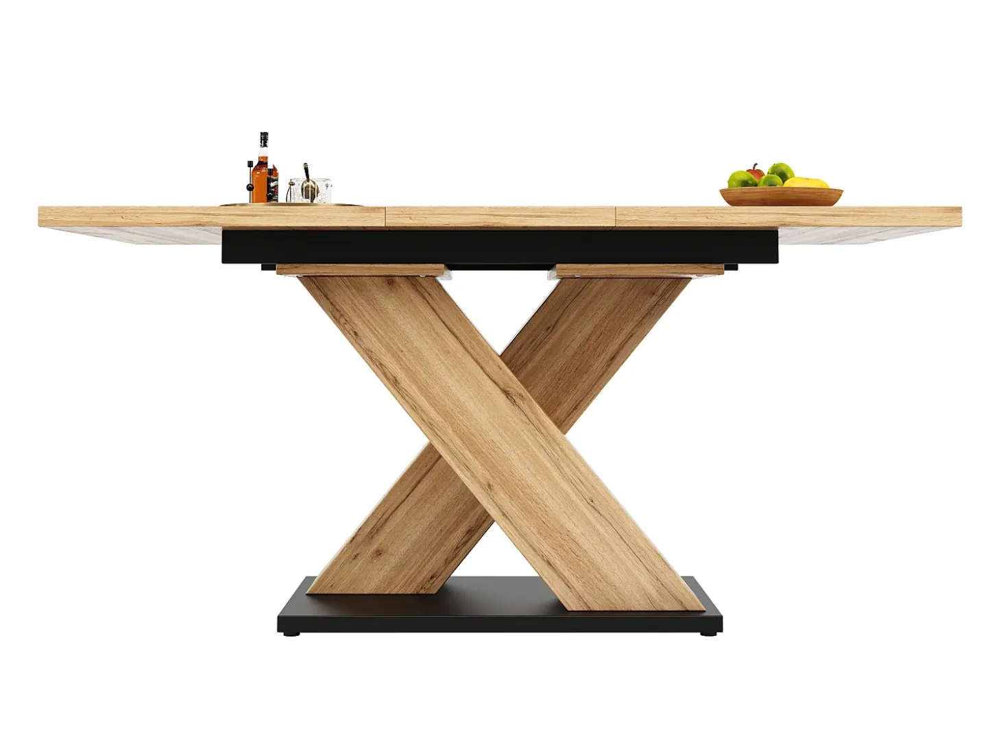 Mesa de comedor rectangular - Mesa de comedor con patas en forma de X y tablero de madera - retráctil - para cocina y sala de estar