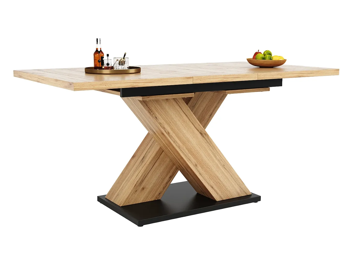 Mesa de comedor rectangular - Mesa de comedor con patas en forma de X y tablero de madera - retráctil - para cocina y sala de estar