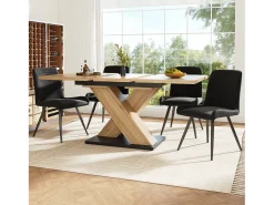 Mesa de comedor rectangular - Mesa de comedor con patas en forma de X y tablero de madera - retráctil - para cocina y sala de estar