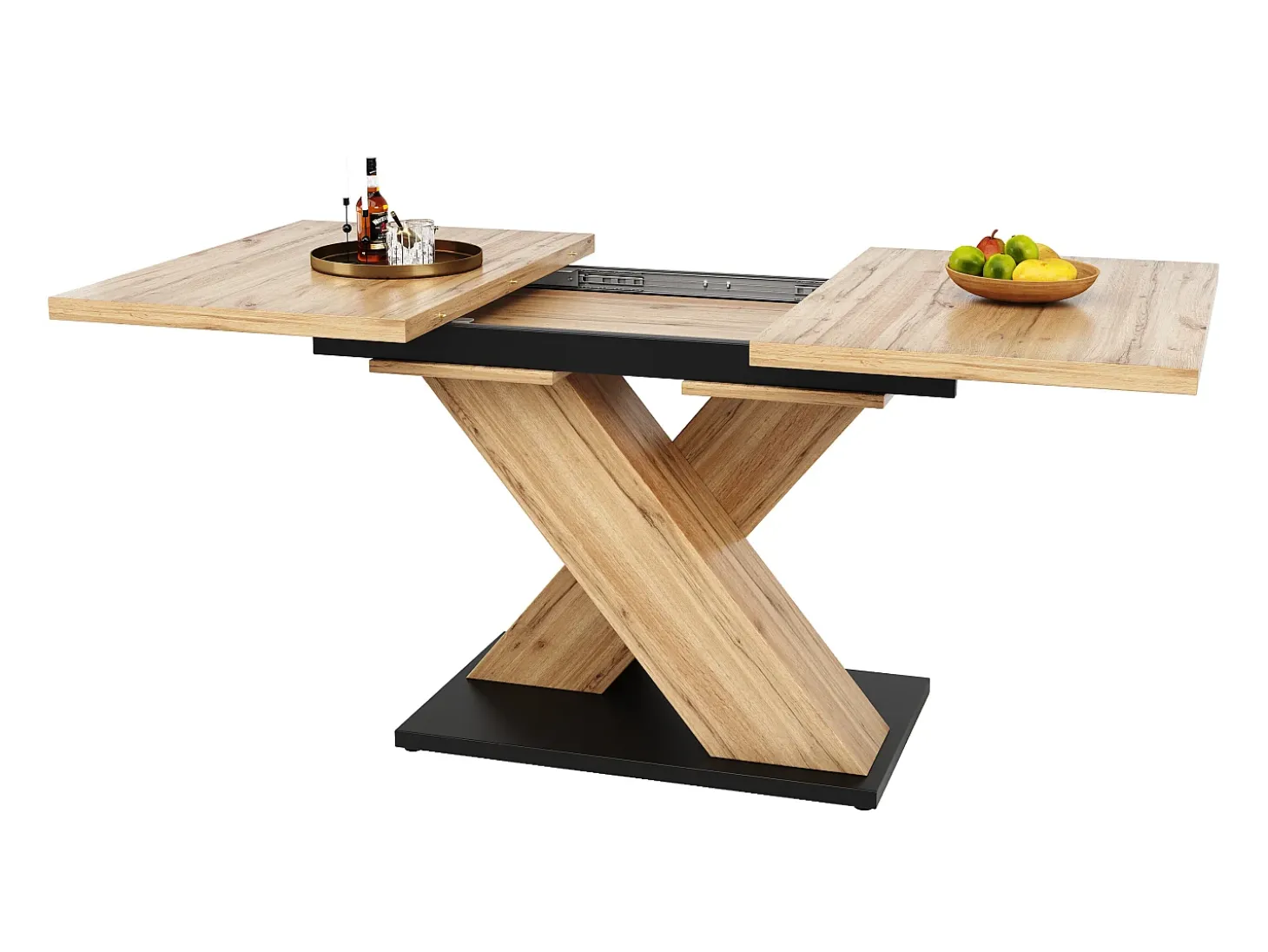 Mesa de comedor rectangular - Mesa de comedor con patas en forma de X y tablero de madera - retráctil - para cocina y sala de estar