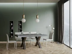 Mesa de comedor rectangular Tsara 180 cm de hormigón gris con patas de metal gris oscuro
