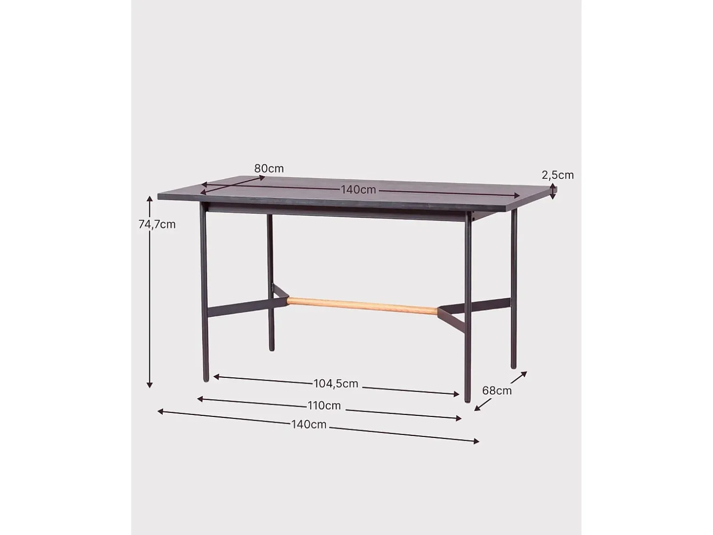 Mesa de comedor rectangular en madera de roble (140x80) - Blackstorm - Negro