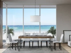 Mesa de comedor rectangular Gisa 160 cm de madera oscura con patas de metal gris oscuro