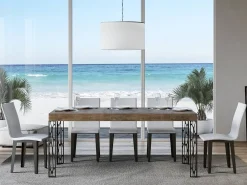 Mesa de comedor rectangular Gisa 160 cm de madera oscura con patas de metal gris oscuro