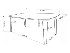 Mesa de comedor rectangular 160 cm con tablero de nogal y patas de madera negra PEDRO