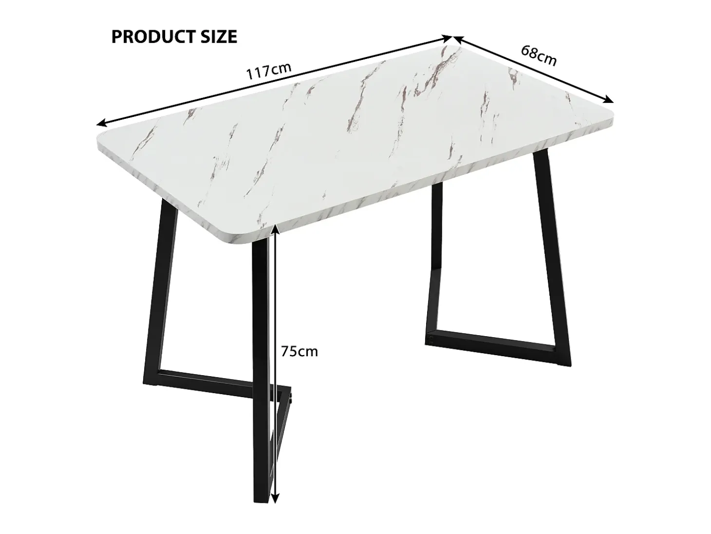 Mesa de comedor rectangular para 4 a 6 cubiertos con diseño de mármol - madera MDF + patas de metal - blanco y negro