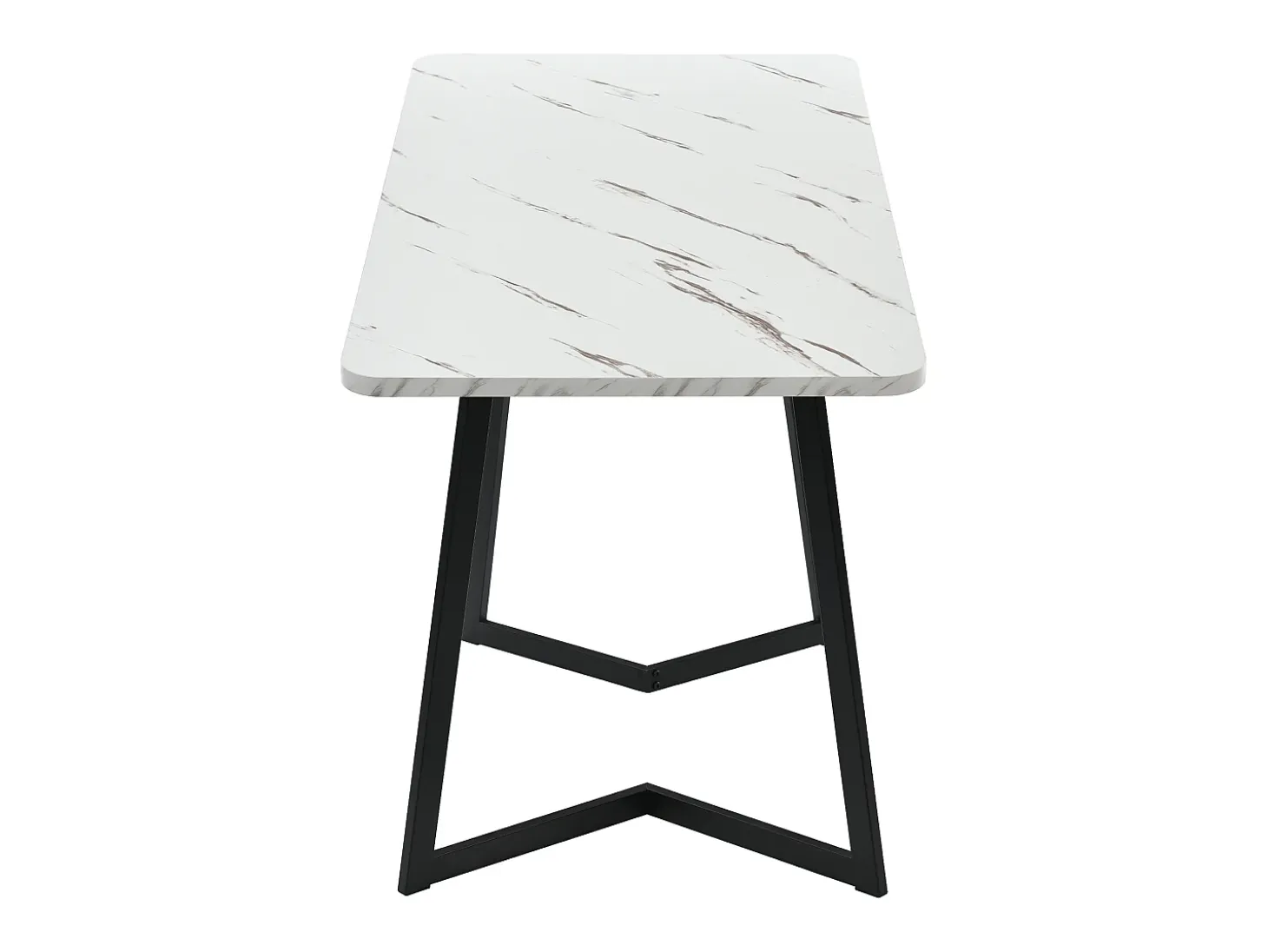Mesa de comedor rectangular para 4 a 6 cubiertos con diseño de mármol - madera MDF + patas de metal - blanco y negro