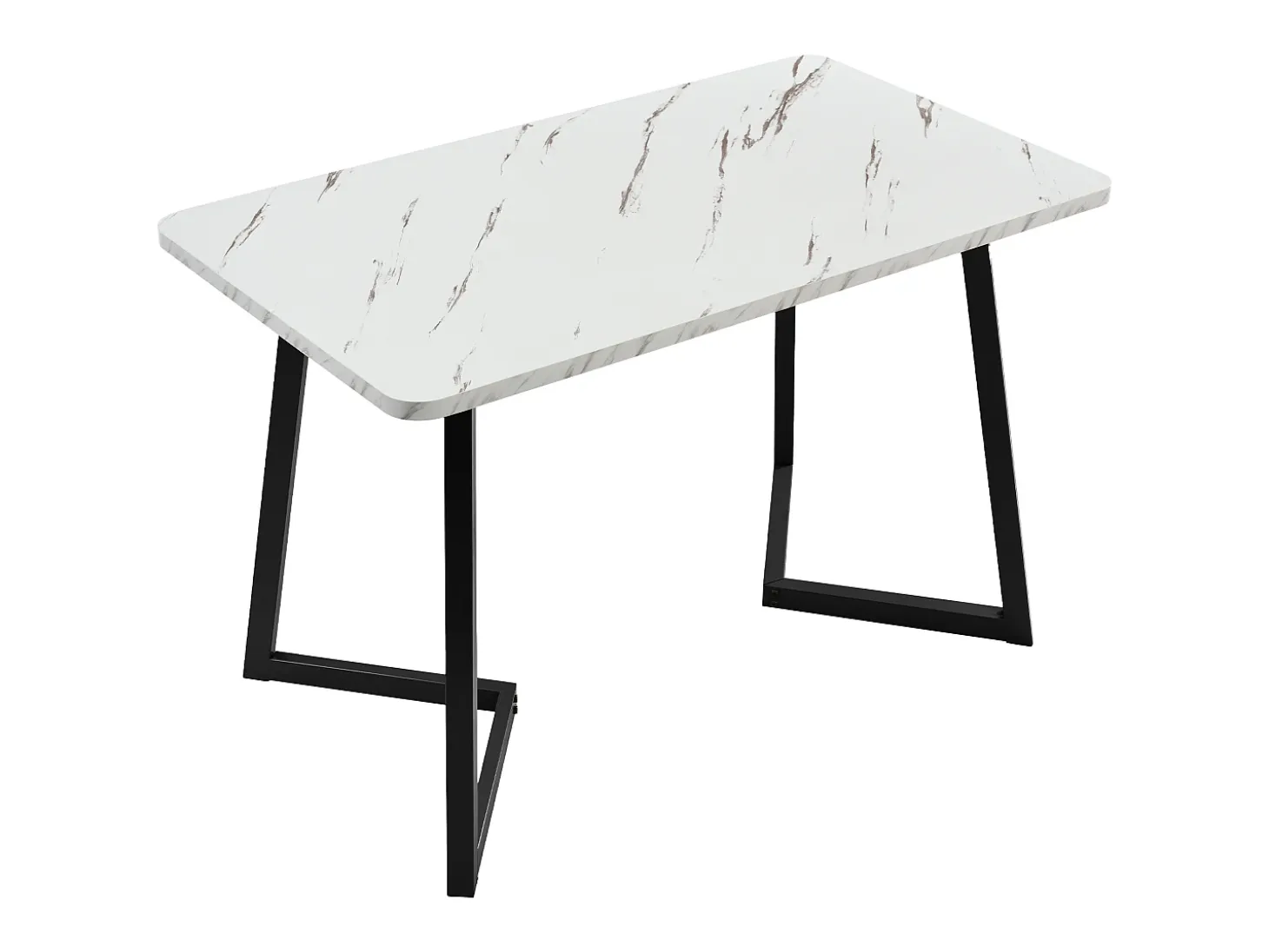Mesa de comedor rectangular para 4 a 6 cubiertos con diseño de mármol - madera MDF + patas de metal - blanco y negro