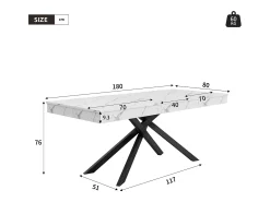 Mesa de comedor rectangular extensible 140/180x80x76 cm - Para 6 a 8 personas - Tablero grueso - Patas de metal - Blanco