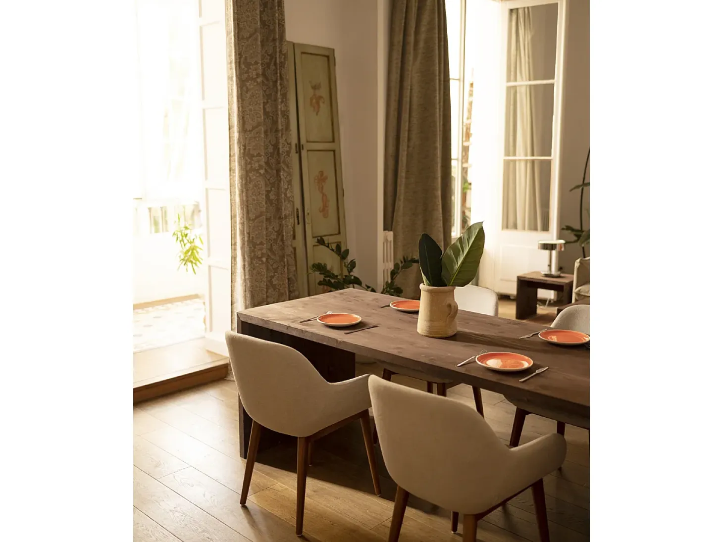 Mesa de comedor rectangular de madera de abeto maciza Decowood en tono nogal de 160x75cm - TELVA - DECOWOOD
