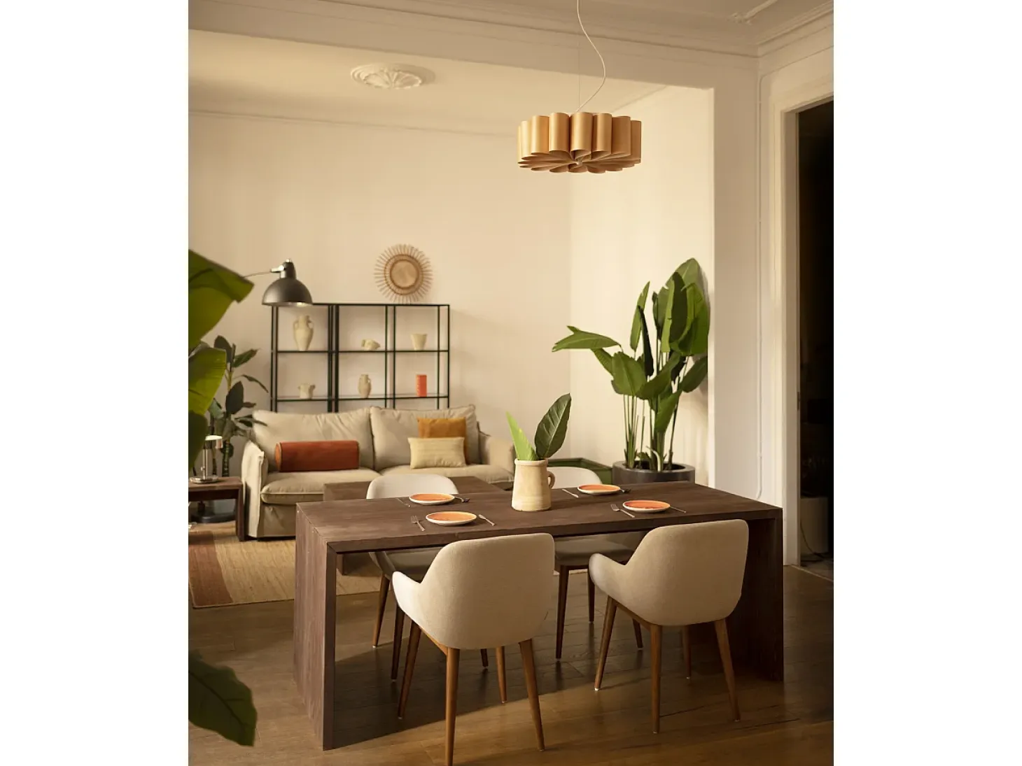 Mesa de comedor rectangular de madera de abeto maciza Decowood en tono nogal de 160x75cm - TELVA - DECOWOOD