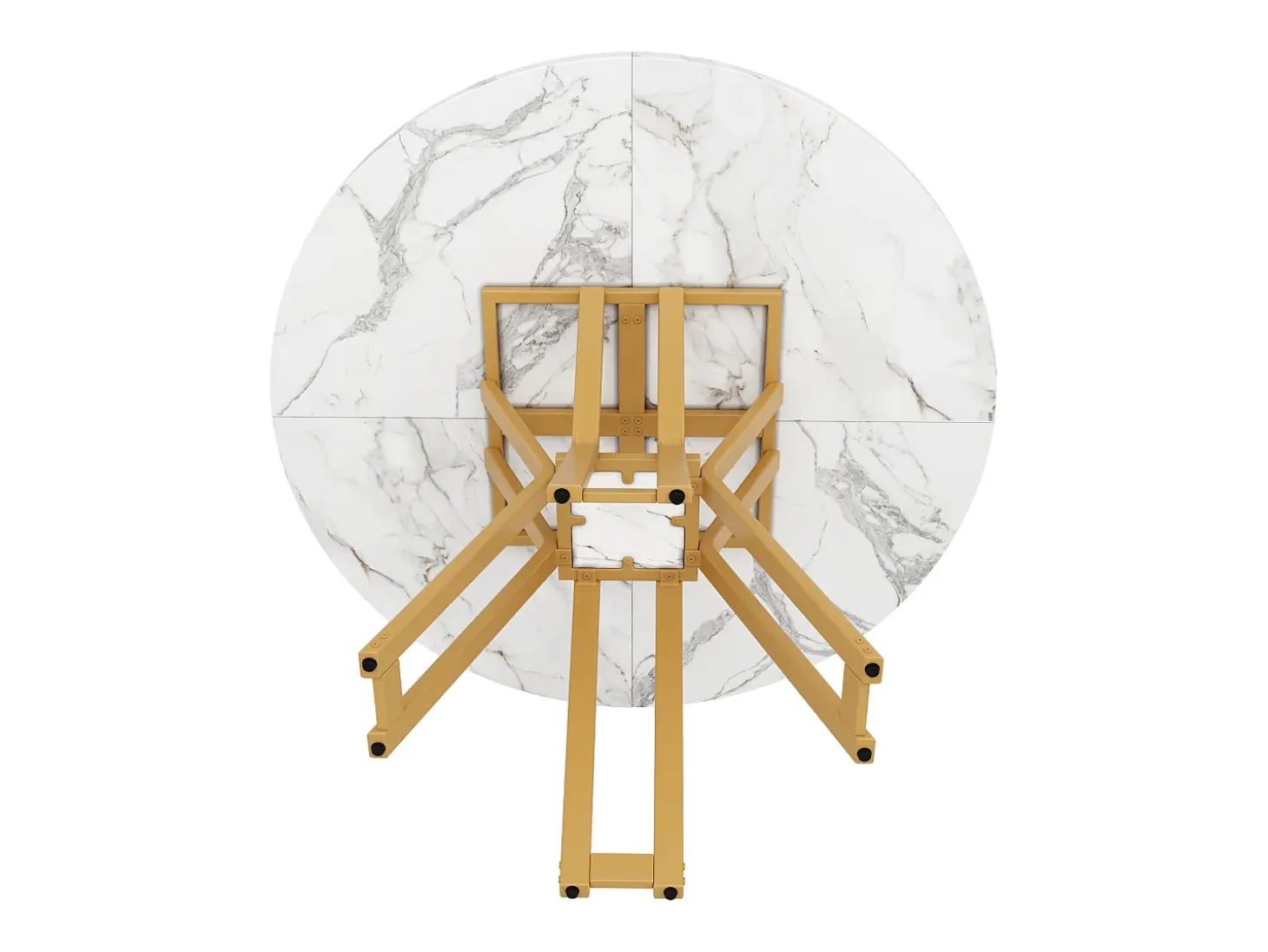 Mesa de comedor redonda - para 4 a 6 personas - tablero de MDF efecto mármol - 100 x 100 x 76 cm - dorado