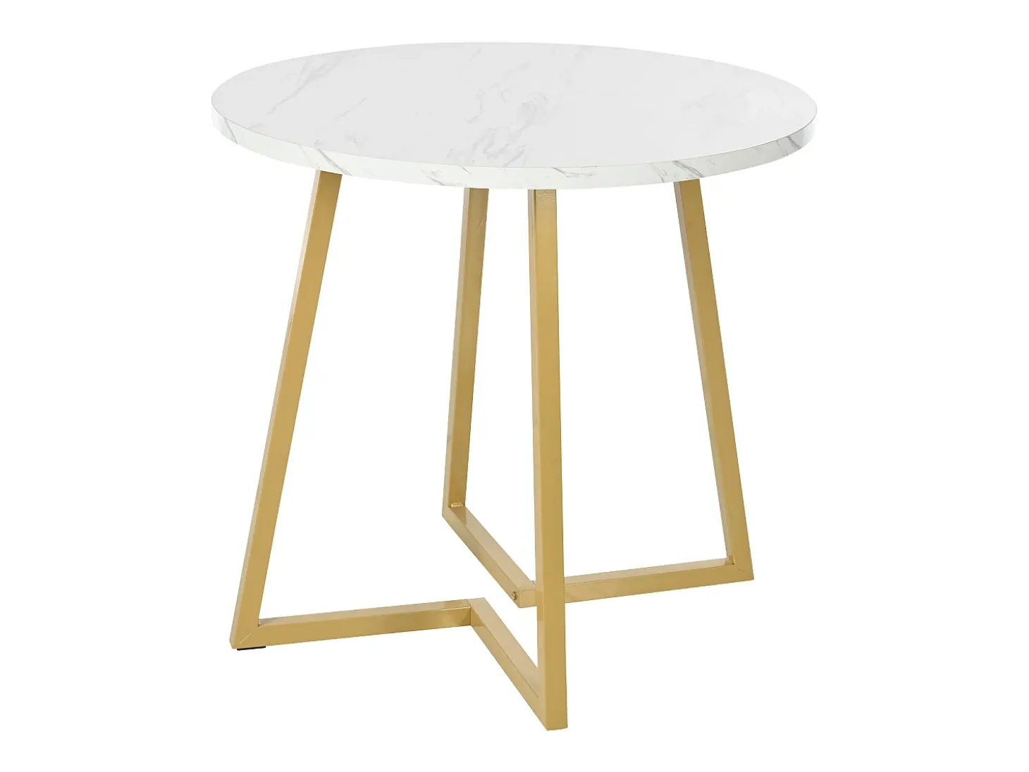 Mesa de comedor redonda - estructura de metal - chapa de mármol - Blanco y Oro