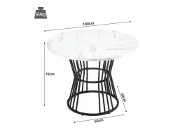 Mesa de comedor redonda - estructura de metal - chapa de mármol - Blanco y Negro
