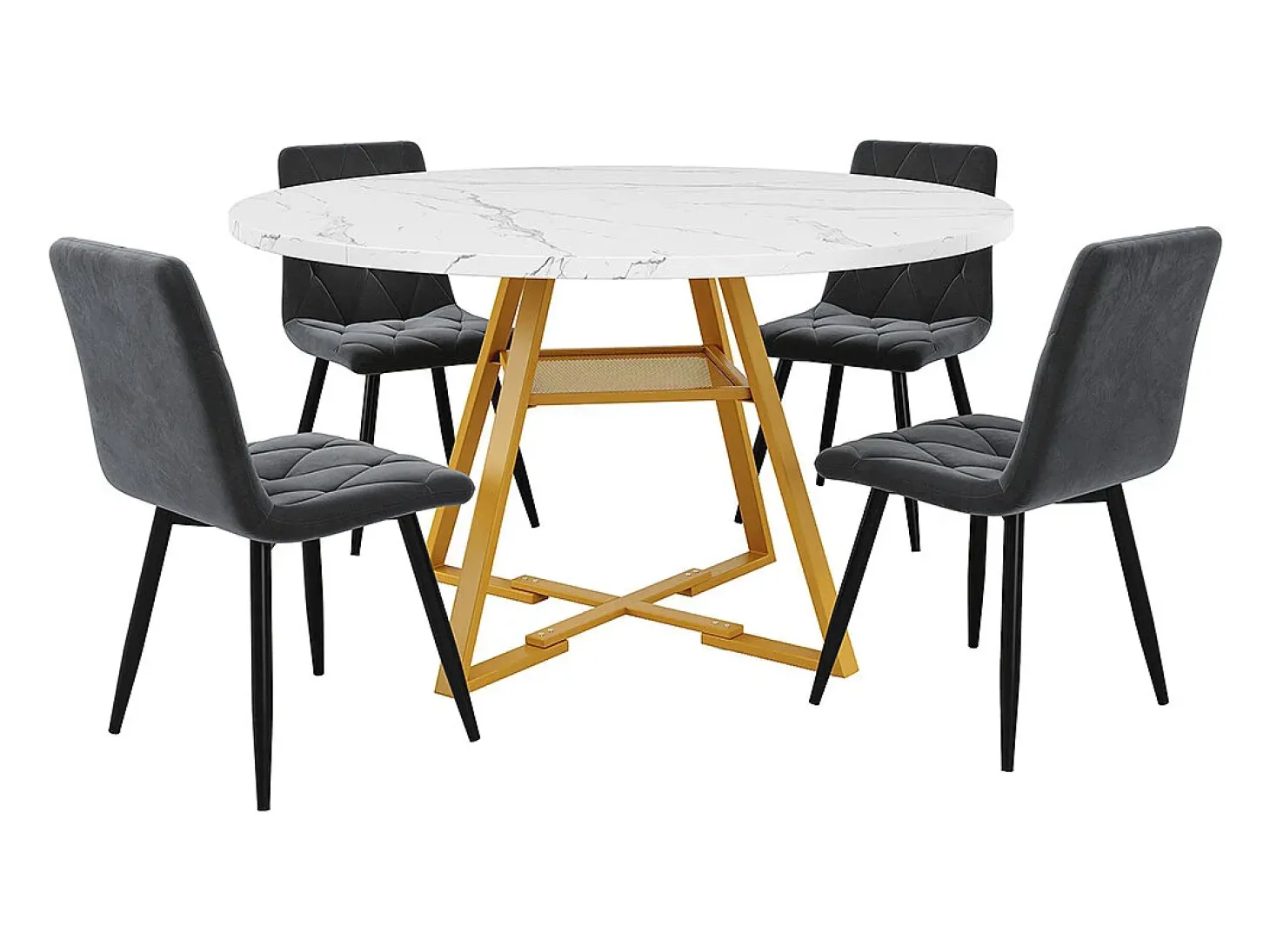 Mesa de comedor redonda (1 unidad), patas de metal, aspecto mármol, blanco