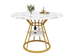 Mesa de comedor redonda - mesa de cocina - 100x100x76cm - patas de metal - Estilo moderno - motivo mármol - dorado